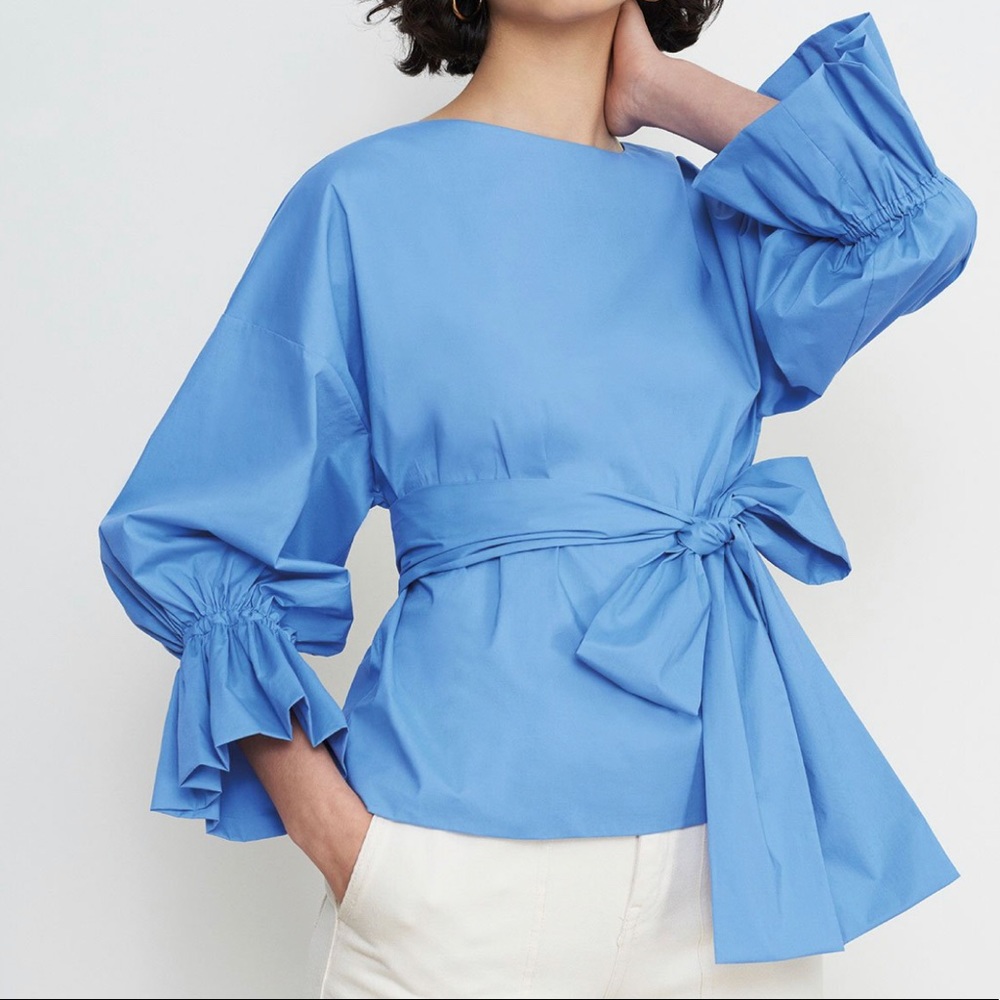 Tessa Blue Bubble Sleeve Top